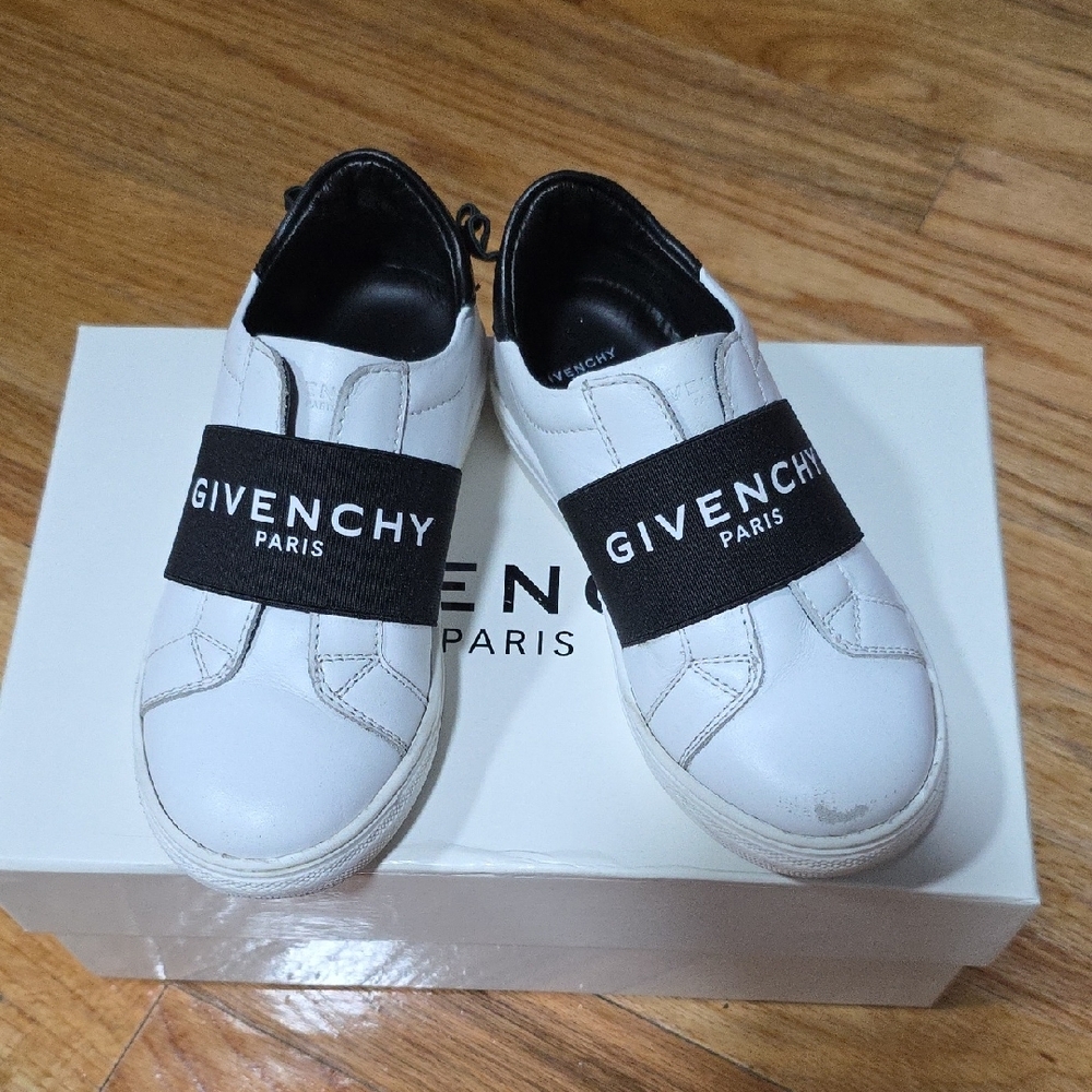 Givenchy White and Black Slip-On Sneakers with Elastic Strap
